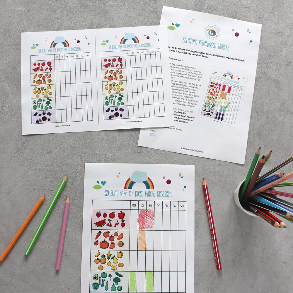 Regenbogen-Wochenübersicht zum Ausmalen