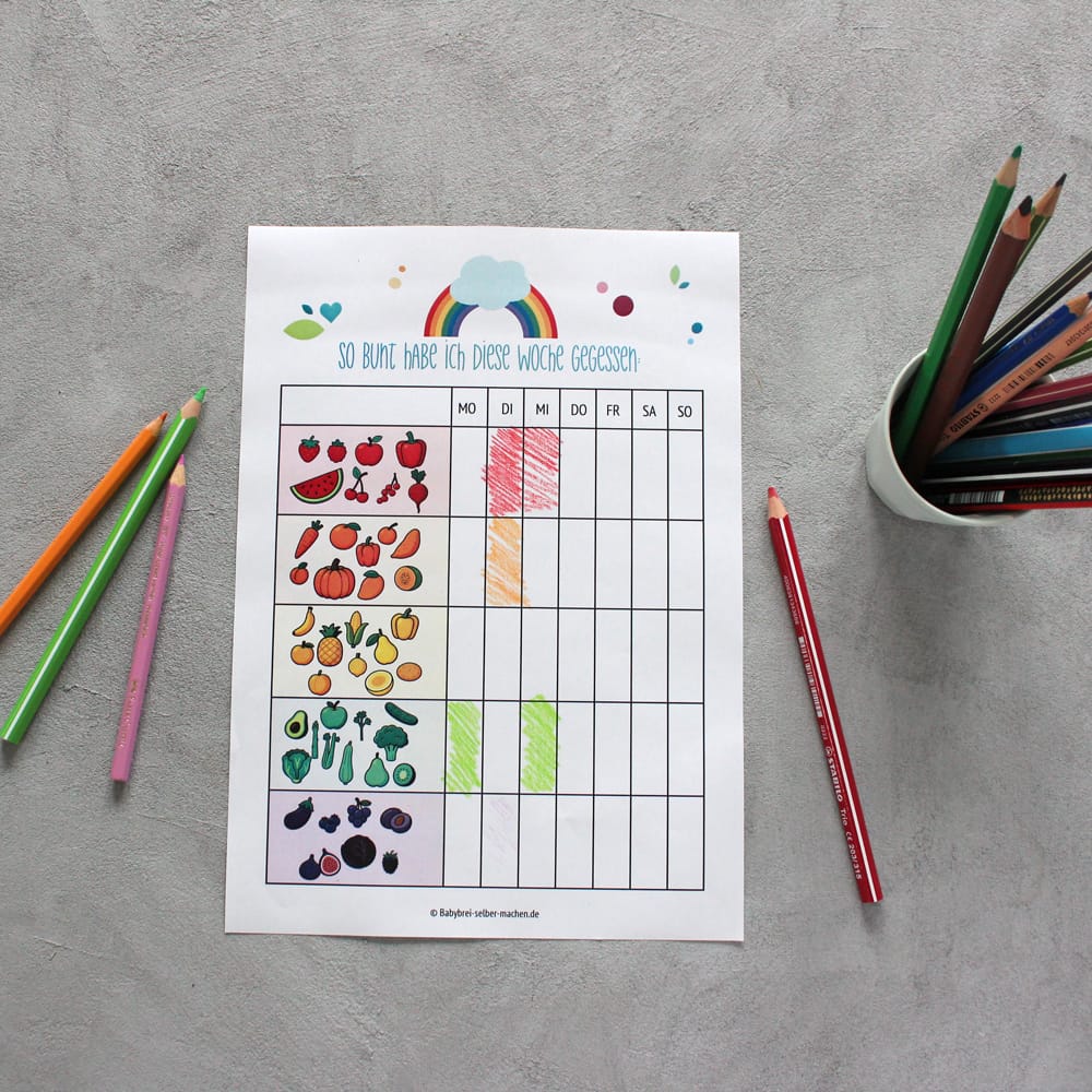 Regenbogen-Wochenübersicht zum Ausmalen