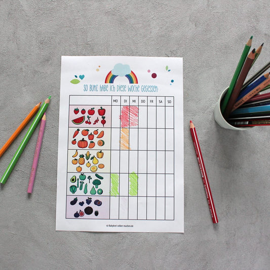 Regenbogen-Wochenübersicht zum Ausmalen